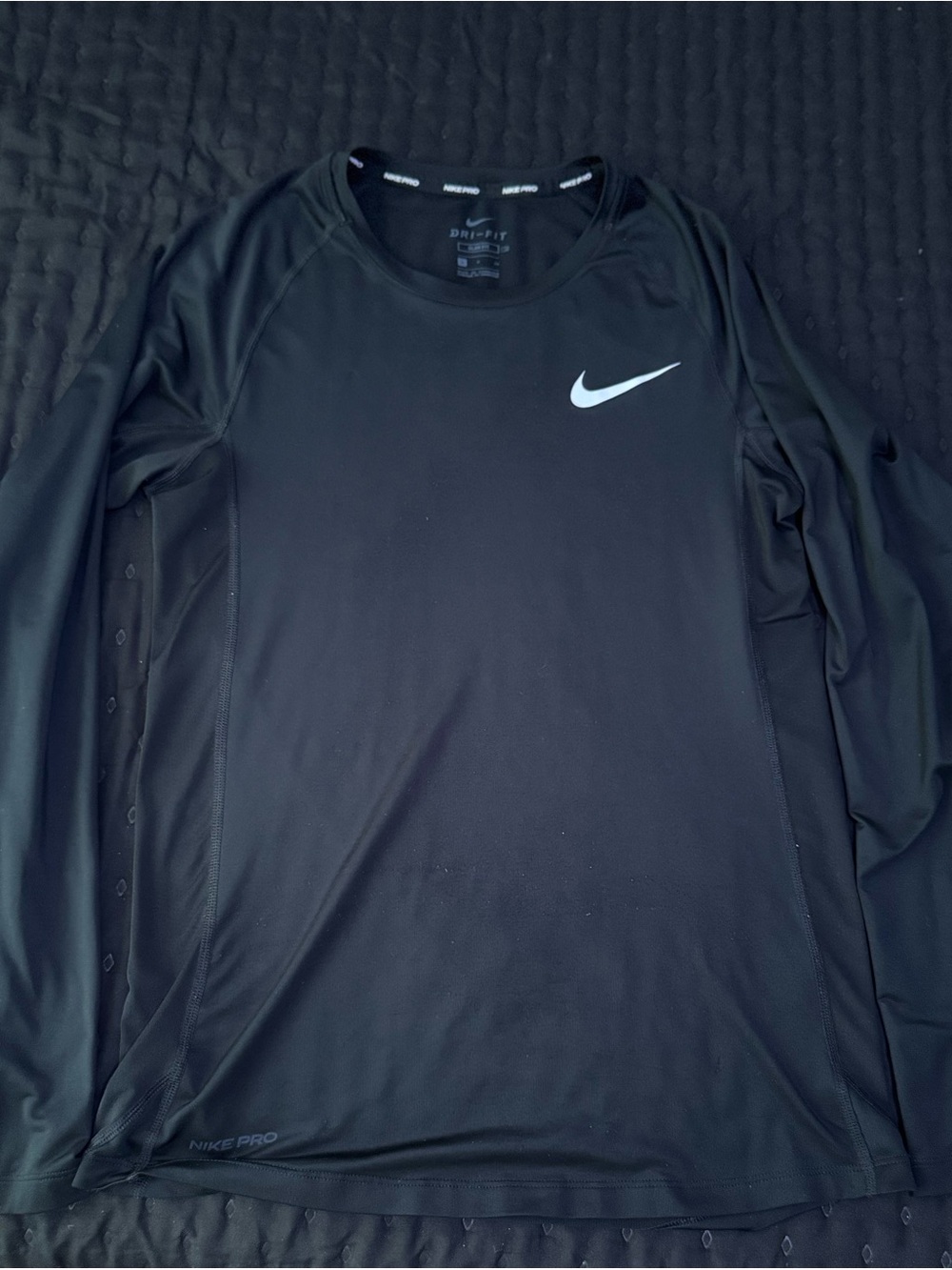 Nike Black Long Sleeve Performance Top with White Swoosh